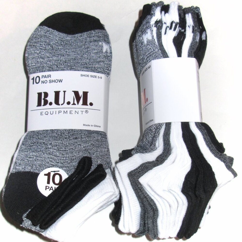 10 Pairs Womens BUM Equipment Light Weight Shoe 5-9 Assorted No Show Socks